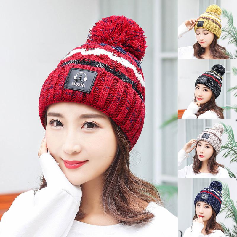 

25# Women Warm Caps Hat Solid Thicken Hat Pom Poms Winter Women Girl Knitted Beanies Cap Thick Skullies Beanie, Beige