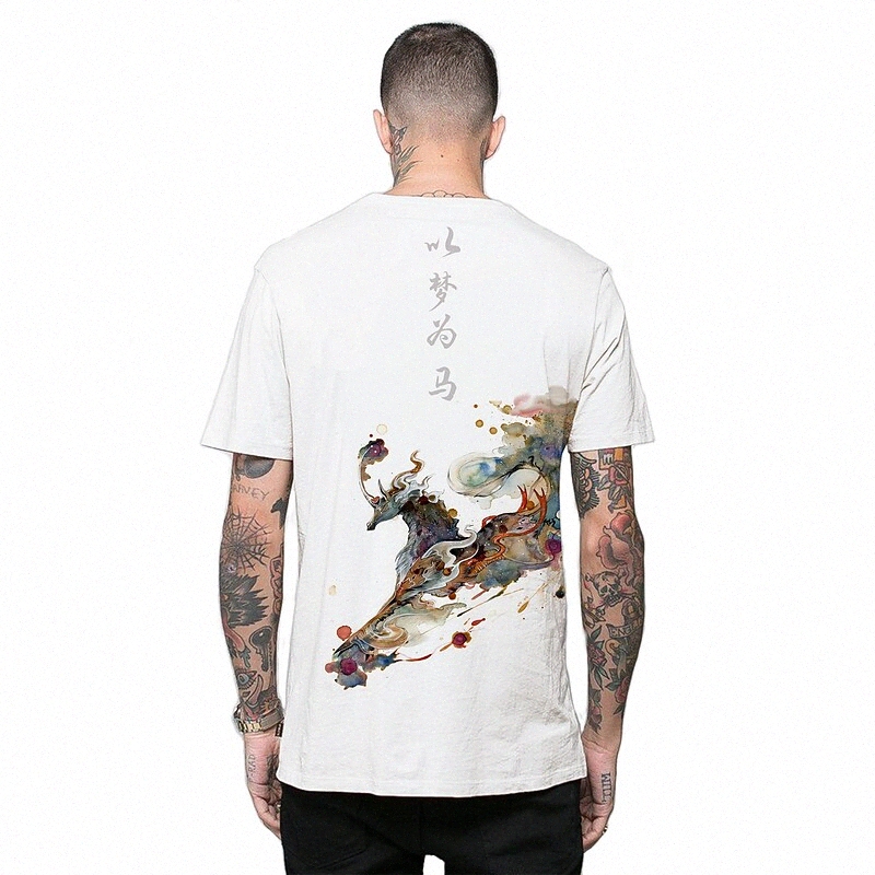 Men's Tee T shirt 3D Print Graphic Prints Horse Ink Painting Round Neck Casual Daily 3D Print Short Sleeve Tops Ethnic Style Casual Fashion Des