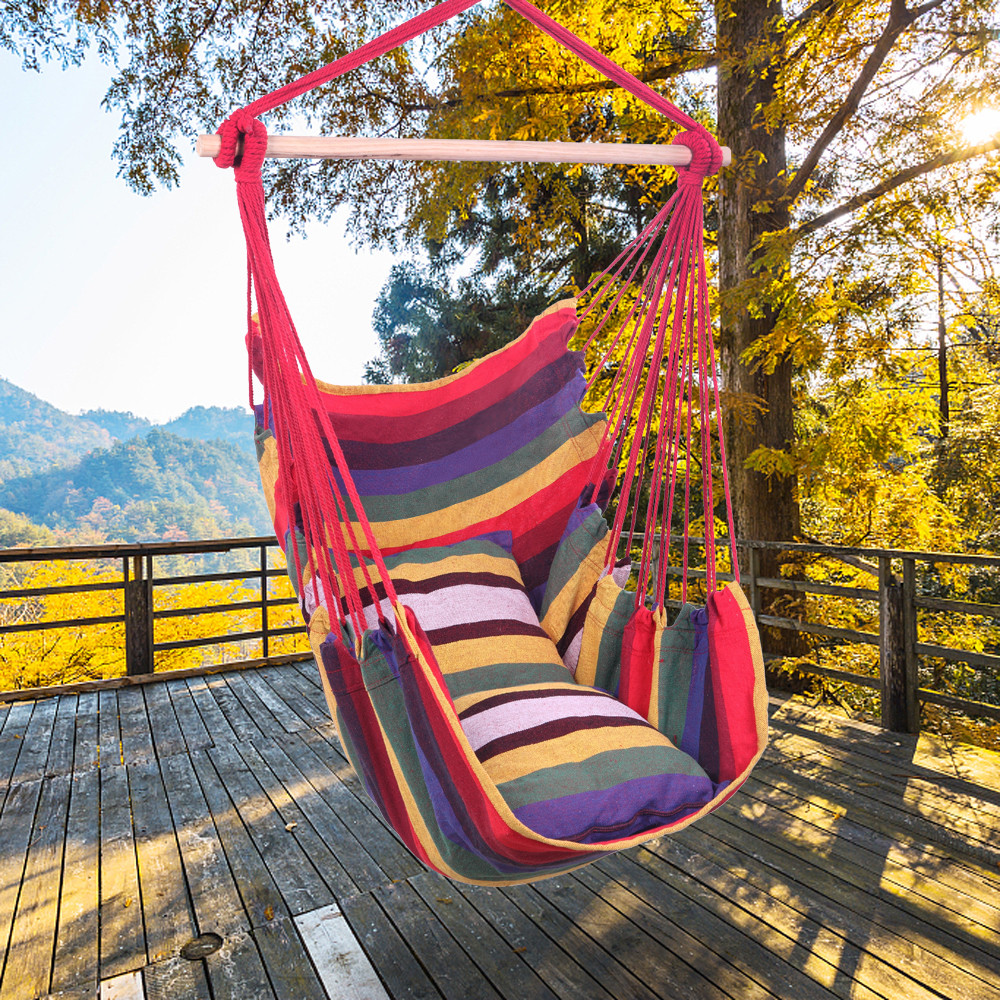 

Hanging Rope Hammock Chair Swing Seat Household Cradle Swing Chair with 2 Pillow for Porch Patio and More Indoor Outdoor Spaces US Stock