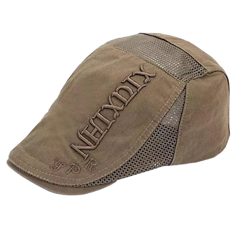 

Men Visor Letter Pattern Mesh Gift Hats Outdoor Fashion Dome Beret Wear Resistance Casual Adjustable Embroidery Sweat Absorbent, Brown