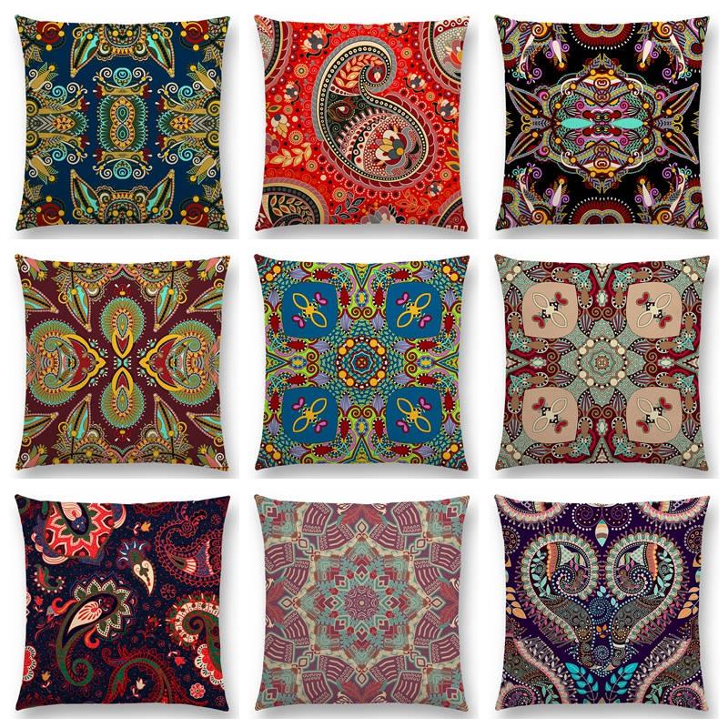 

Boho Paisley Mandala Decorative Wave Pattern Flower Kaleidoscope National Geometry Leaf Cushion Cover Colorful Pillow Case, A048908