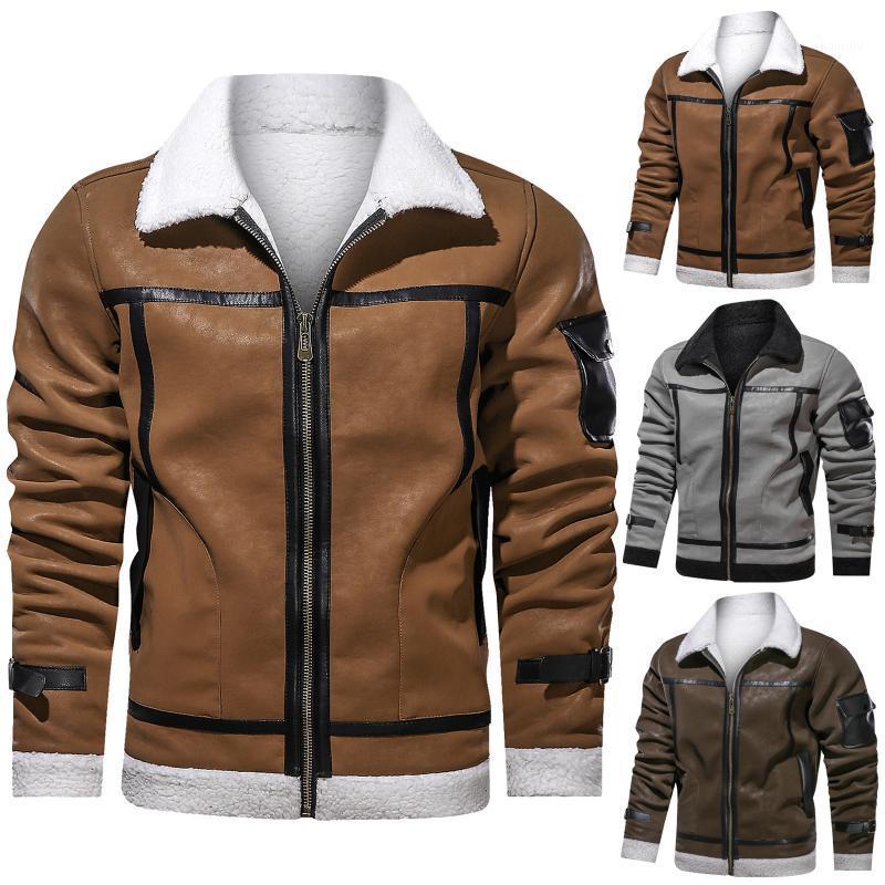 

Chaqueta De Los Hombres Winter Jacket Men Solid Color Plush Imitation Fur Outwear Men' Clothing Long-Sleeved Lapel Cotton Coat1, Brown