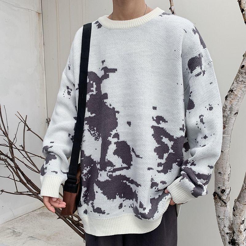 

New Fashion Tie Dye Men Sweaters 2020 Autumn Loose Pullovers Men's Korean Hip Hop Streetwear Oversized Casual Tops, Black