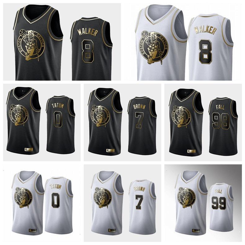 

Boston Celtics Men Jayson Tatum 7 Brown Kemba Walker 20 Hayward Black White Golden Edition Basketball Swingman Jersey, Black;red