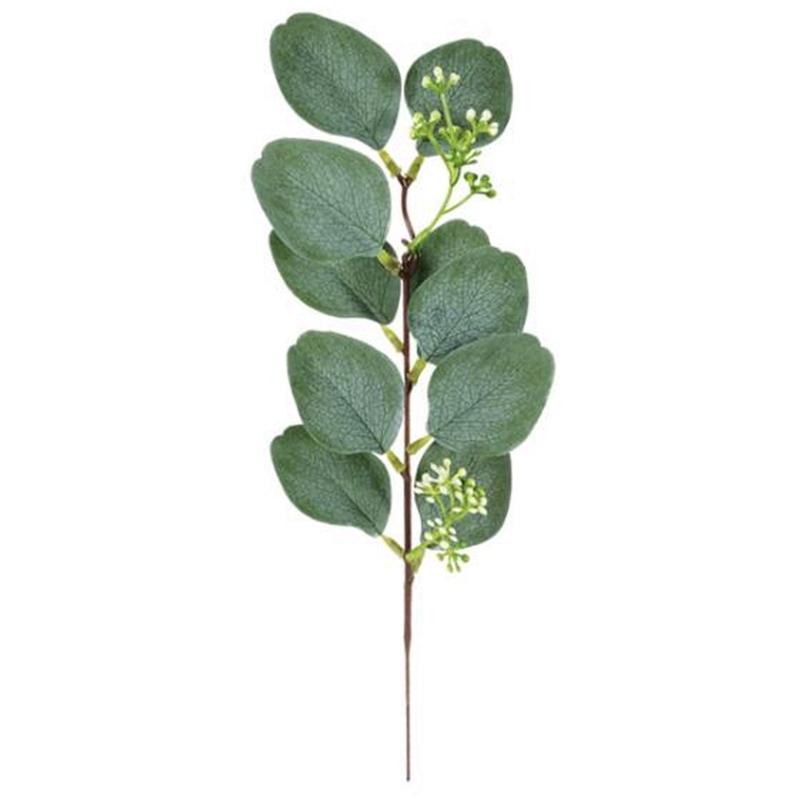 

20 Pieces of Artificial Eucalyptus Leaf Stem and White Seed Branch Green Flower Bouquet Wedding Holiday Decoration