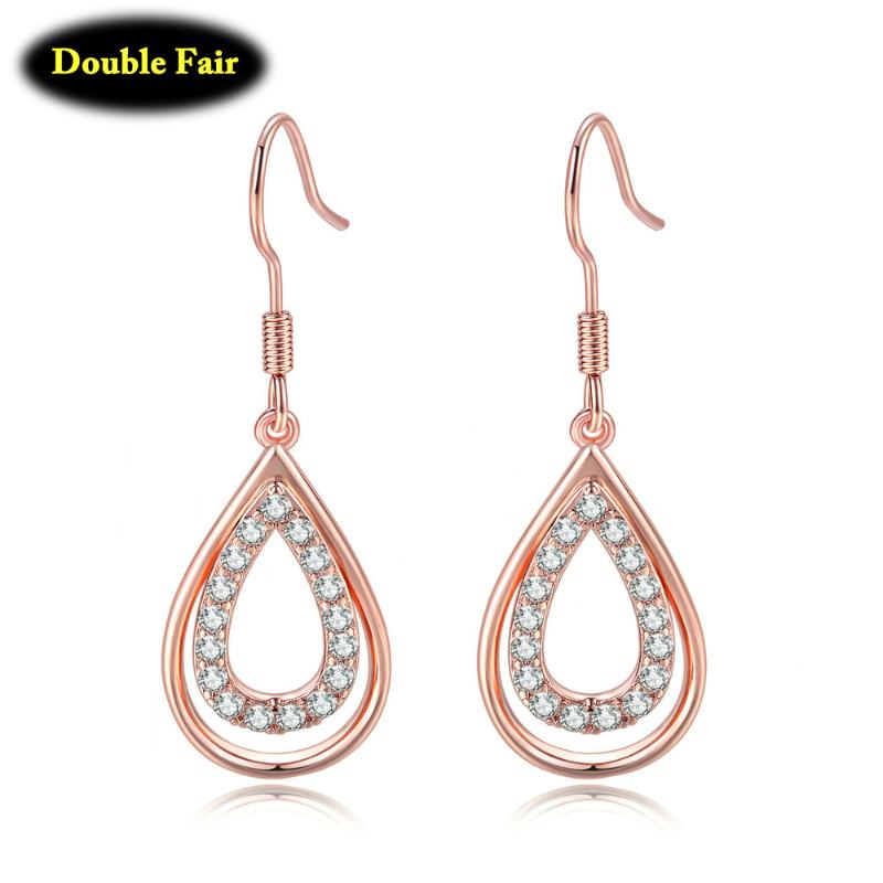 

1 Pair Waterdrop Shape Drop Earrings Clear Zircon Crystal Rose Gold Color Jewelry Gift For Women 2020 New DWKC151M