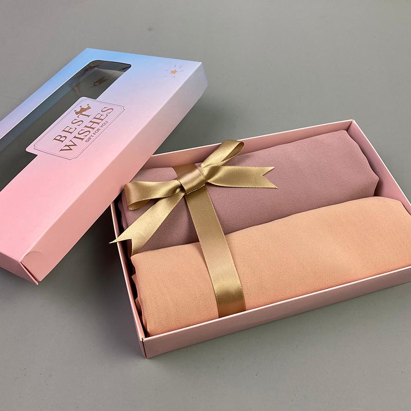 

Women Plain Hijab Wrap Solid Color Scarf Shawls Headband Muslim Hijabs Luxury Gift For Women Customized Gift Boxes Set