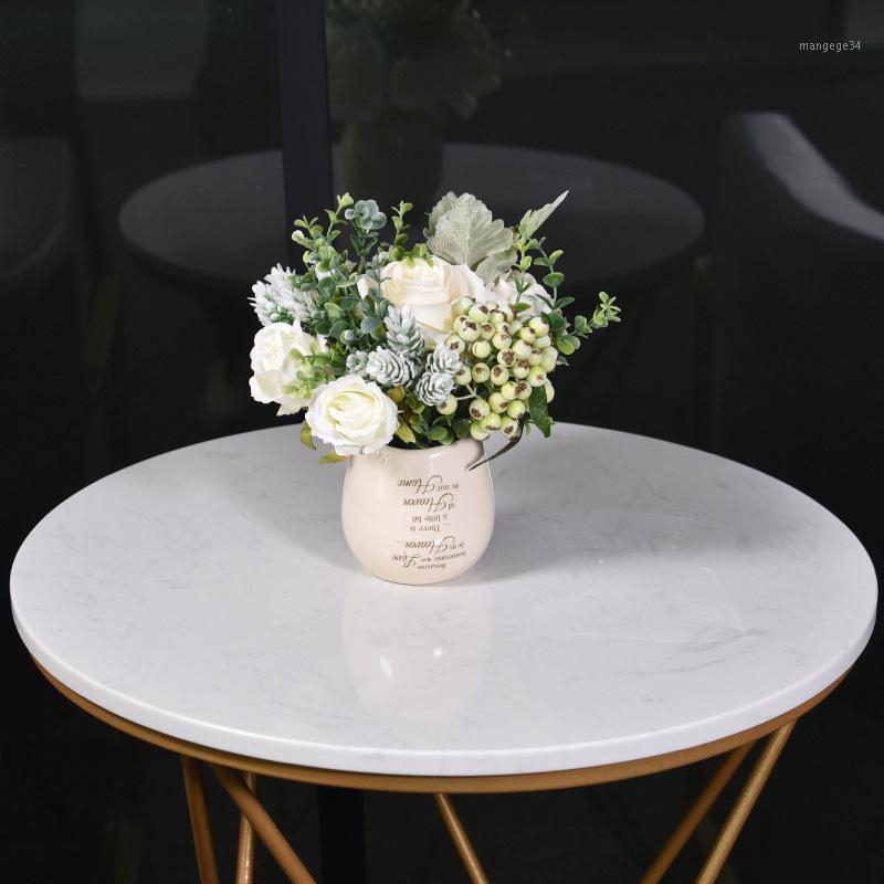 

Nordic Silk Flower Living Room Ceramic Vase Decoration Fake Flower Nordic Ins Style Artificial Dining Table Decoration1