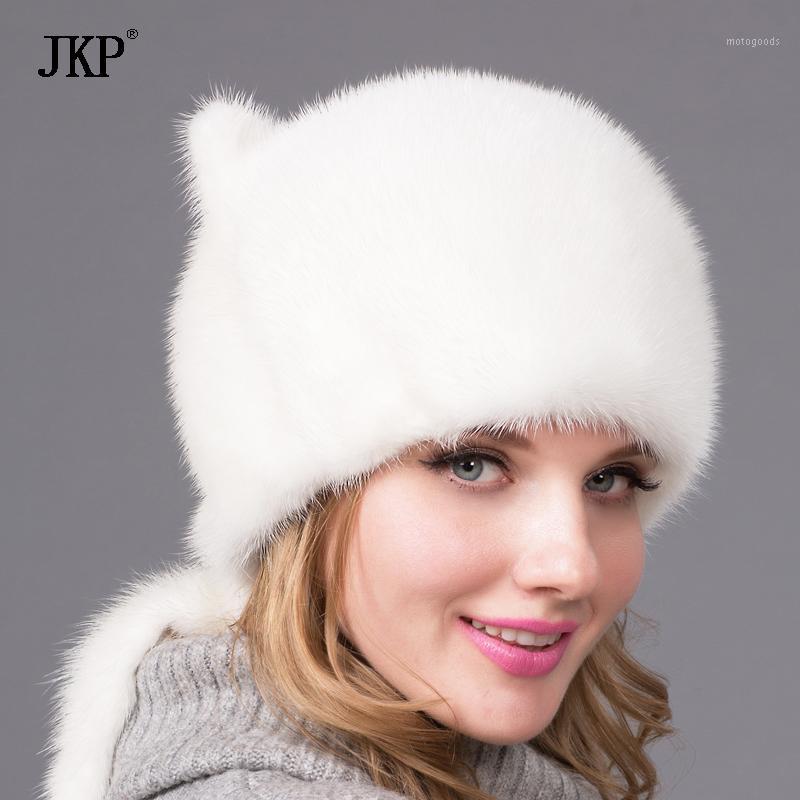 

Real natural hat ladies fall winter fashion cute white ears and mink tail cap1