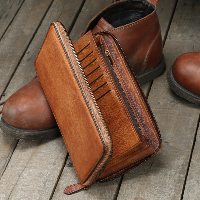 

Genuine from men's long leather wallet male clutch clips of zip money around the cardboard cash, Coffee