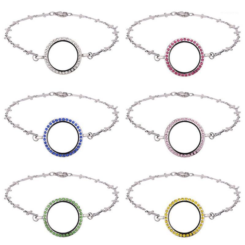 

10PCS Rhinestone round glass lockets bracelet Living Memory Locket Bangles Cross Stainless Chain fit floating charms1