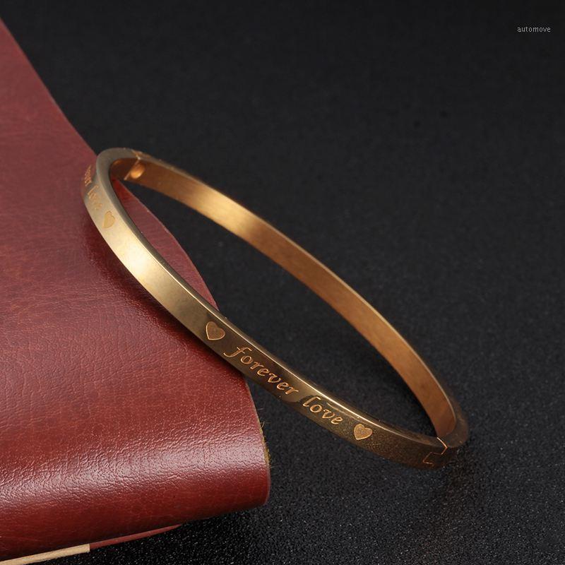 

Bracelet Women Stainless Steel Gold Plating Charming Bangle with pattens Forever Lover WristBand Party Jewelry Gift1