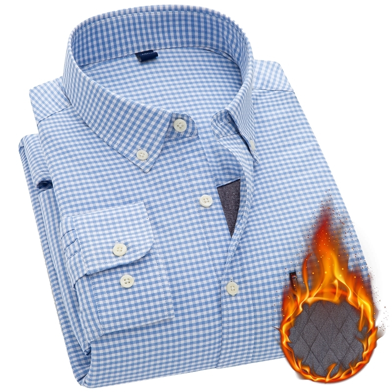 

2021 New Men Autumn and Winter Long Sleeve Thick 100% Cotton Warm Casual Business Plaid Plus Cashmere Slim Fit Oxford Shirt Dsd0, 1llk-tf-t0m13-05