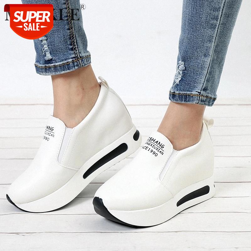 

MCCKLE Autumn Women Creepers Increasing Height Shoes Women's Casual Slip on Moccasins Platform Woman Elastic Band Footwear #PZ58, Black