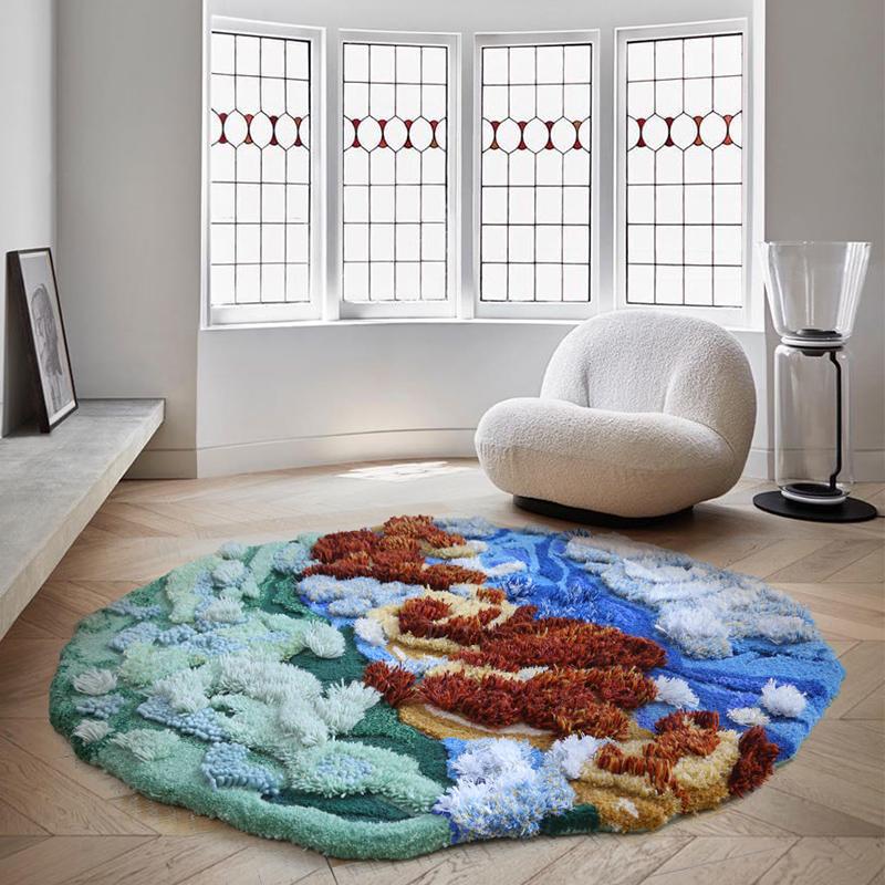 

Little forest handmade 3D wool area rug, Nordic big size bedside carpet, round shaped decoration children room floor mat, As picture