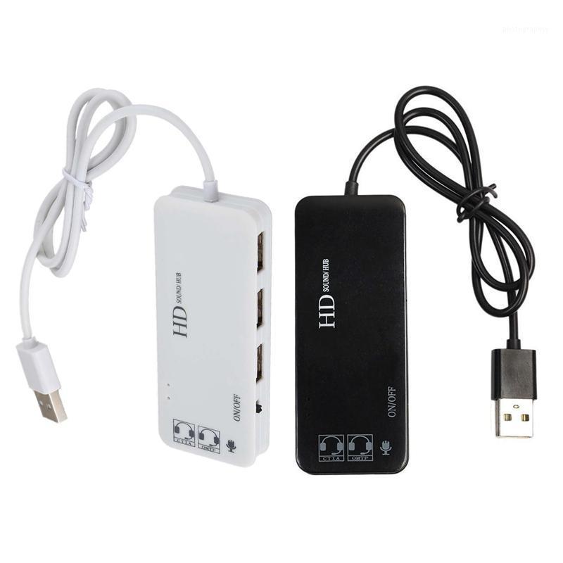 

2Pcs 3 Port Usb 2.0 Hub External 7.1Ch Sound Card Headset Microphone Adapter for Pc - White & Black1