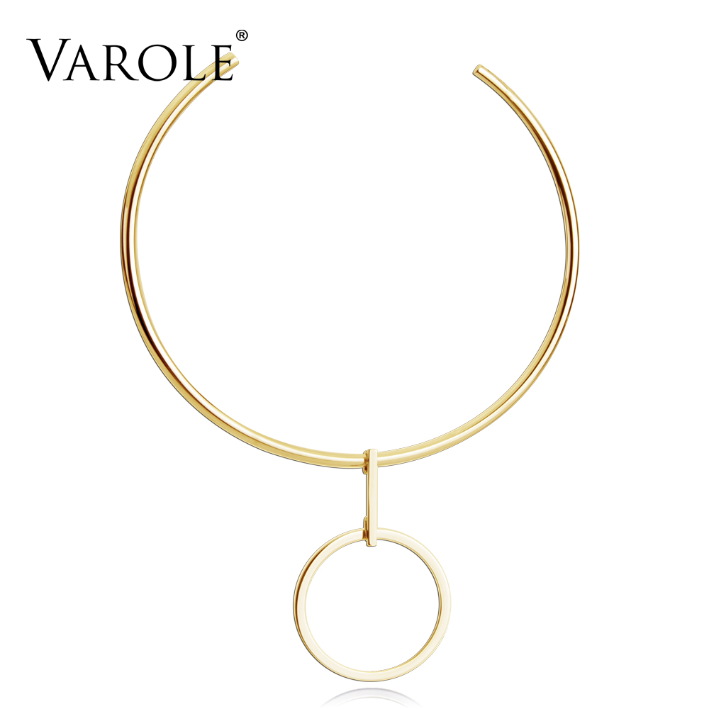 

VAROLE Exaggerated Necklaces & Pendants Wire Suspension Loop Big Stainless Steel Chokers Necklace For Women Colar Feminino
