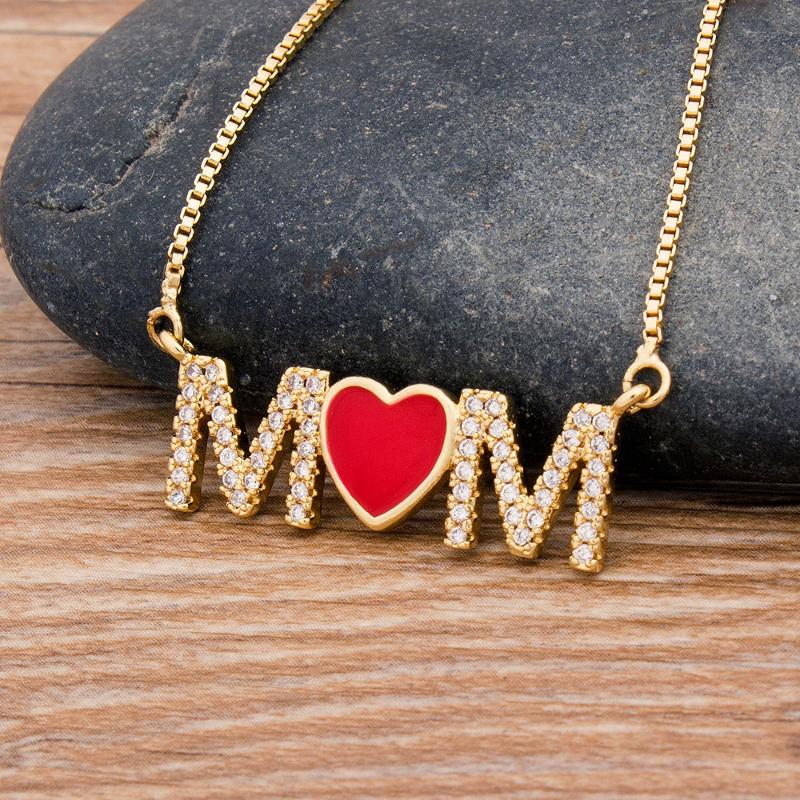 

New Arrival Top Quality Copper Cubic Zirconia Heart Necklace Pendant For Mom Mama Long Snake Chain Jewelry Gift for Mother's Day