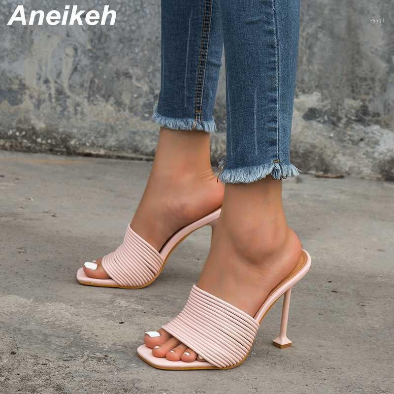 

Aneikeh Summer Women Shoes Sandals Pumps Slingbacks Square Toe PU Fashion Narrow Band Shallow Thin Heels Slip-On Casual Party1, Purple