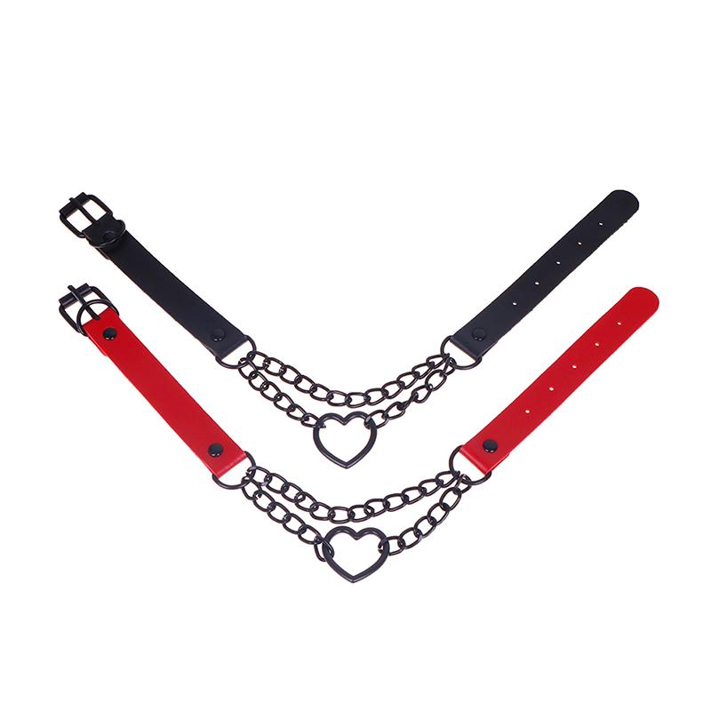 

Women Gothic Choker Black Red Necklace PU Collar Chains Maid Punk Cosplay Access