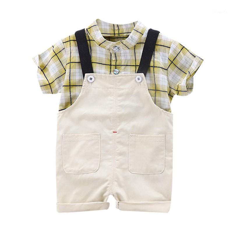 

HIgh Quality Boy Summer Small Fresh Style Suit Plaid Strap Suit Casual Cute Boy Wear Plaid Shirt Overalls1, Blue