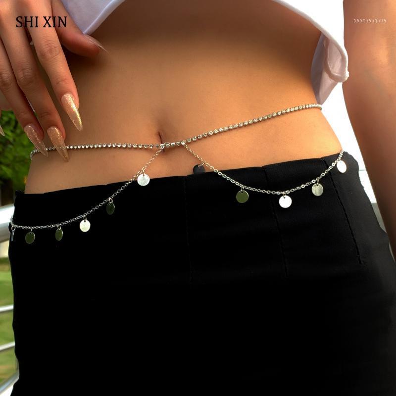 

Belts SHIXIN Long Rhinestone Tassel Pendant Waist Chain For Women Fashion Belt Female Body Jewelry Accessories Gifts, Black;brown