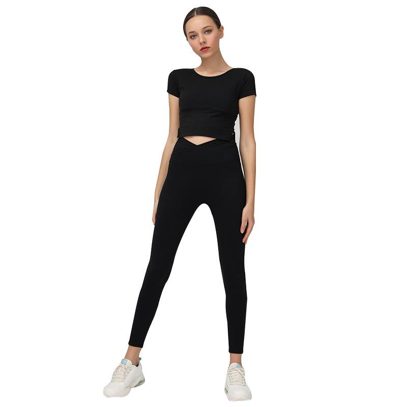 

Ladies Tracksuit 2 Piece Set Yoga Wear Workout Suit Women Gym Clothes Sport Suit Tight Leggings for Fitness Running Exercise, Black
