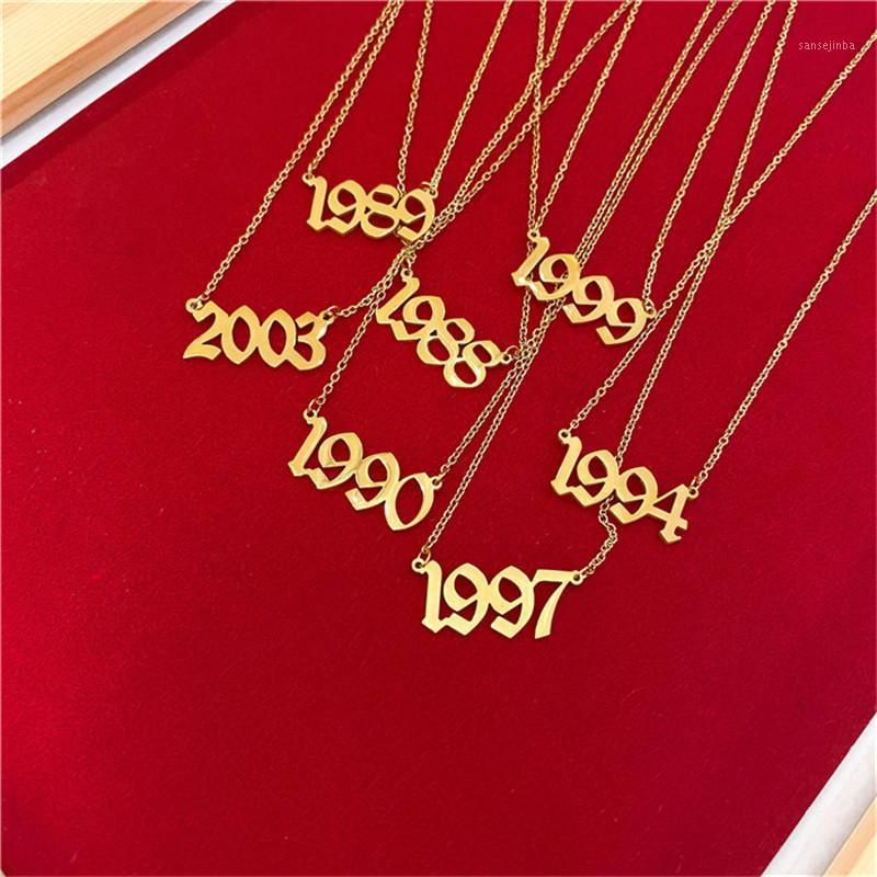 

Pendant Necklaces 2022 Est Stainless Steel Year Number Necklace 1985-2000 Birth Crown Gold Plated Chain Birthday Gift