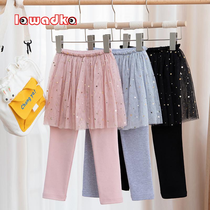 

Trousers Lawadka Spring Autumn Pants For Girls Cotton Lace Sequins Star Kid Skirt Leggings Fashion Children Long Skinny Flexible, Blue
