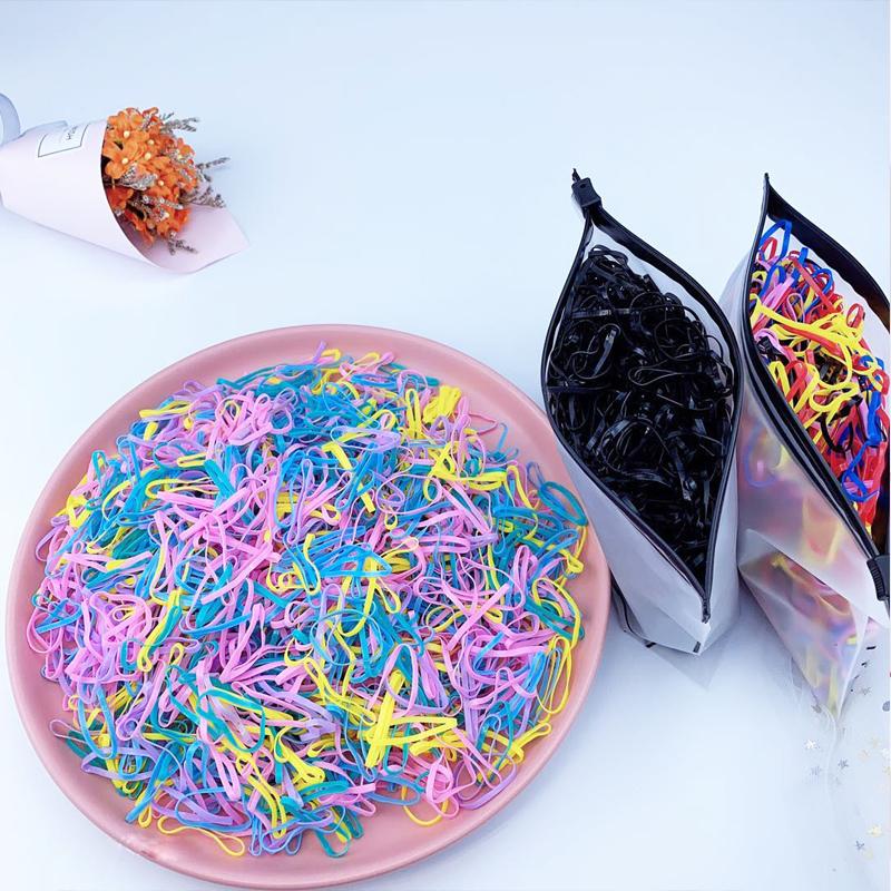 

500Pcs/Pack Fashion Elastic Kids Hair Bands Silicone Rubber Bands Children Ponytail Holder Multicolor Hair Accessories, Black