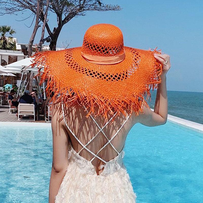 

New Fashion Ladies Oversized Beach Hats Colorful Summer Sun Hat For Women Big Brim Holiday UV Floppy Hat Foldable Dropshipping, Pink