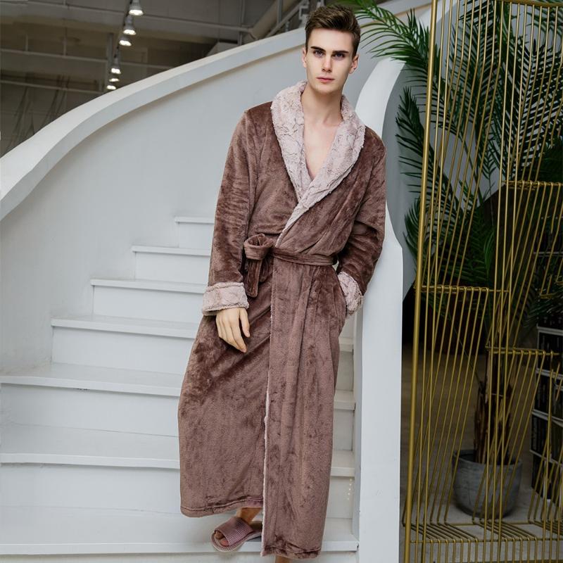 

Men Kimono Bathrobe Gown Flannel Robe Autumn Winter New Sleepwear Male Nightgown Thick Coral Fleece Nightwear Homewear Lingerie, Men pink