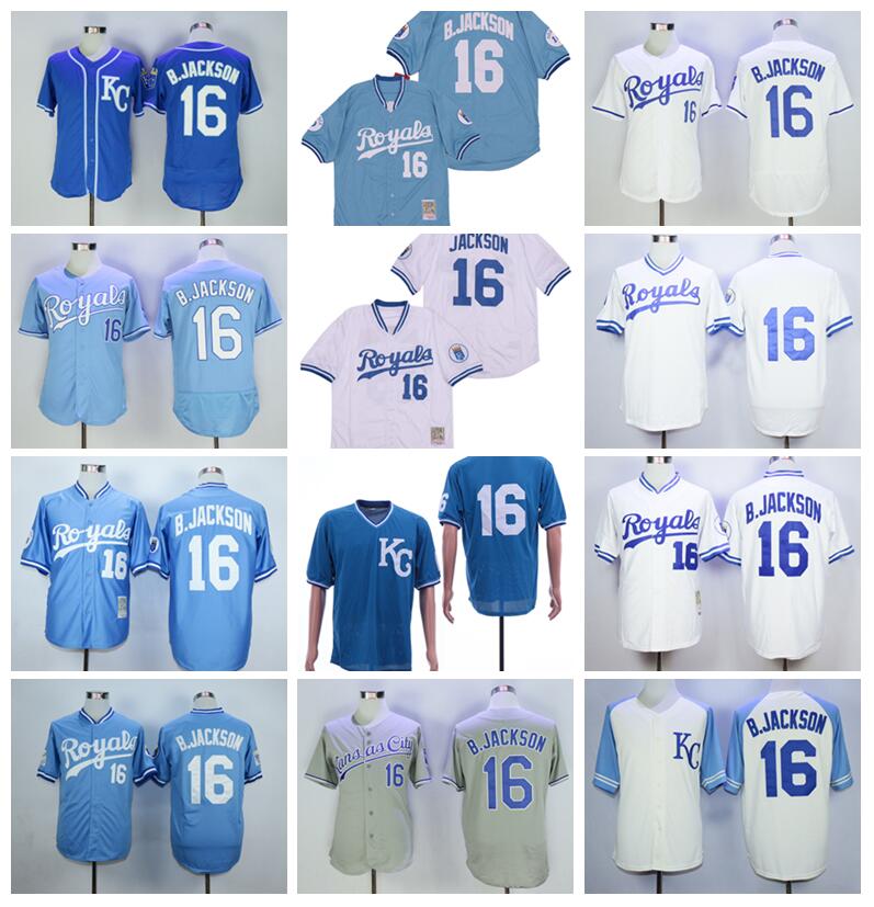 

Retro Baseball 16 Bo Jackson Jersey 1974 1980 1985 1987 Vintage Retire Men Pullover Flexbase Cool Base Stitched Blue White Grey Team Color