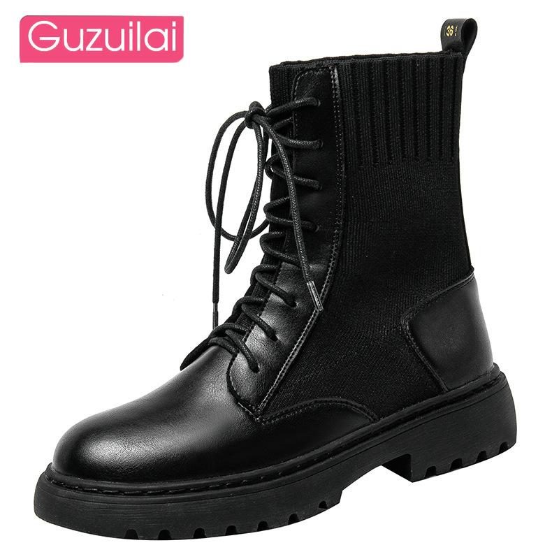 

GUZUILAI 2020 new all-match autumn breathable motorcycle short boots leather black riding boots fashion