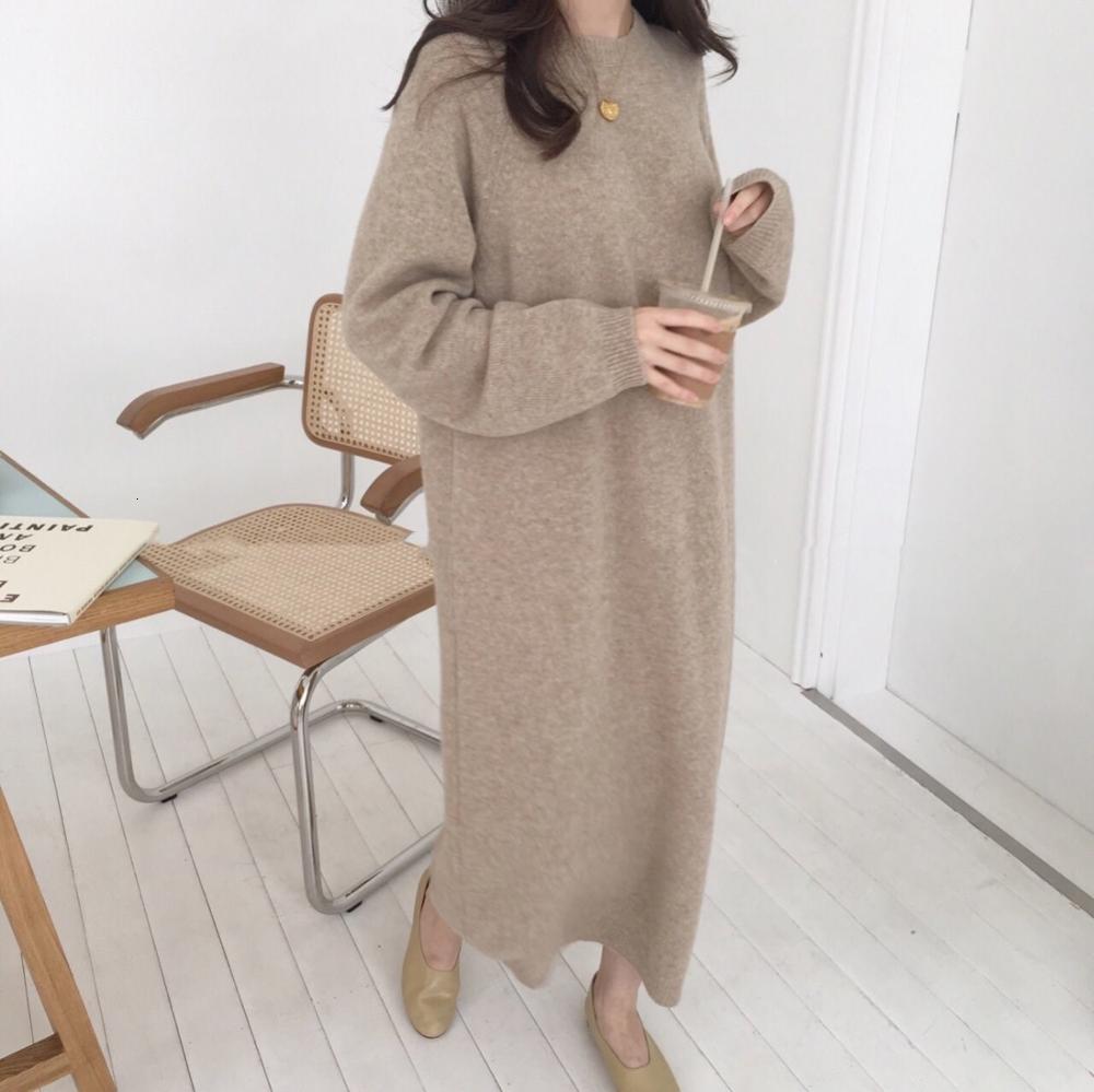 

2021 New Autumn Winter Sweater Women Robe Femme Round Collar Cozy Long Sleeve Straight Oversized Casual Loose Knitted Es N4bv, Black