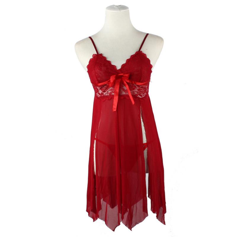 

Fashion Lady Sexy Women Lace Transparent G-string Perspective Gauze Lingerie Pajamas Sleepwear Underwear Night Dress, Red