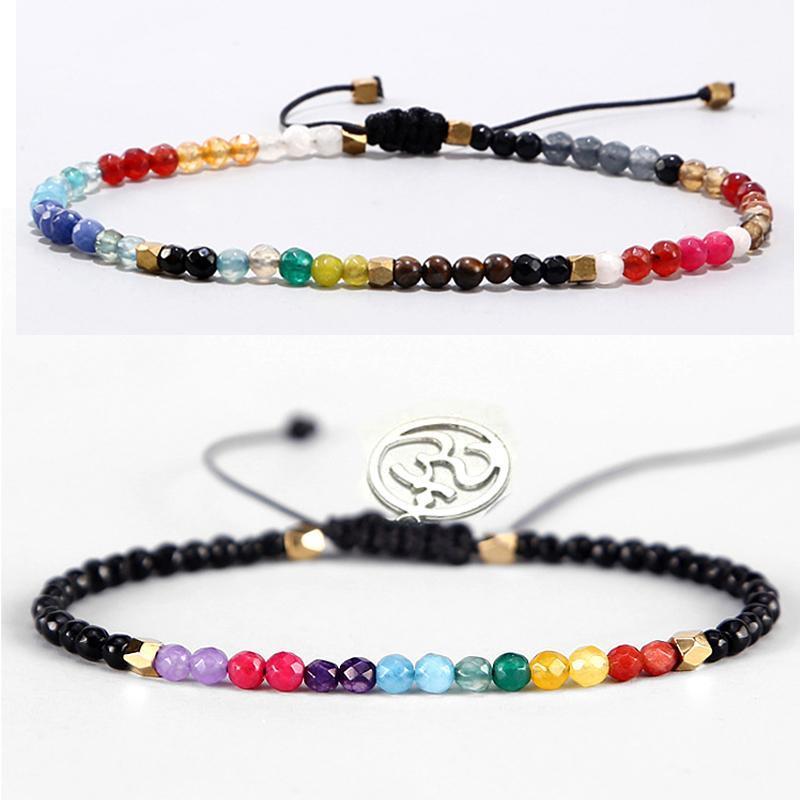 

Lucky Stone Beads Dainty Bracelet 3mm Beads Adjustable Bohemia Buddhism Women 7 Chakra Bracelets Yoga OM Charm1