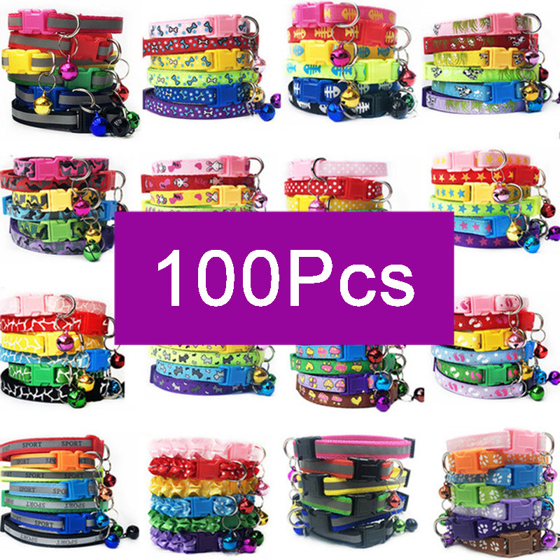 

Wholesale 100Pcs Collars For Dog Collar With Bells Adjustable Necklace Pet Puppy kitten Collar Accessories Pet shop products Q1118