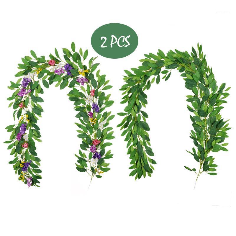 

2 Pcs Faux Plants Rattan Vine Garland Rhododendron Simsii Leaf Floral Rose Wildflowers Wedding Arch Jungle Party Events Decor1, Leaves