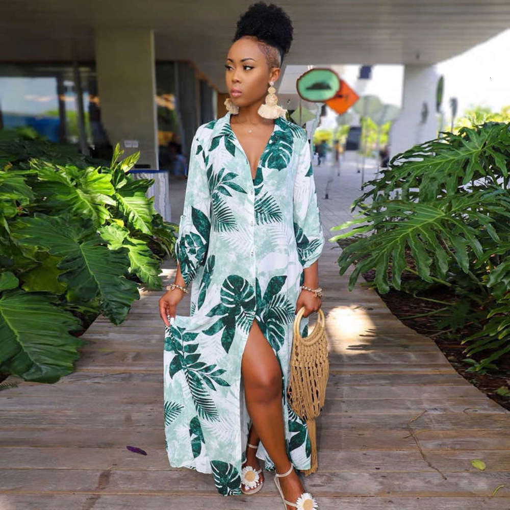 

women's al052 Off big shirt shelf print palm leaf ins style dress net, Black;gray