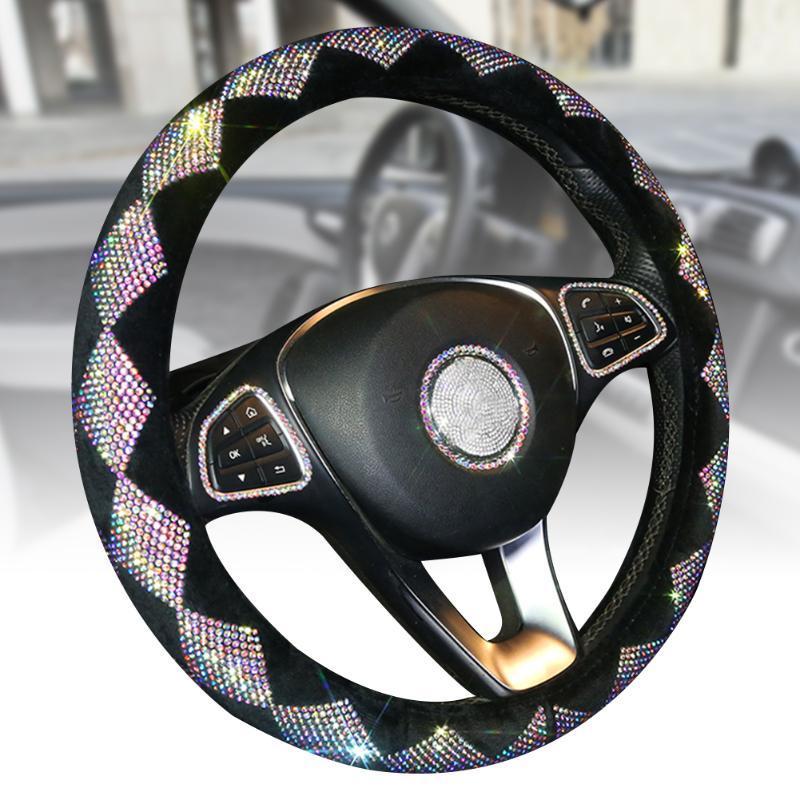 

Bling Crystal Protective Car Accessories Soft Vehicle Diamond Interior Decoration Warm 15 Inch Anti Slip Steering Wheel Cover1