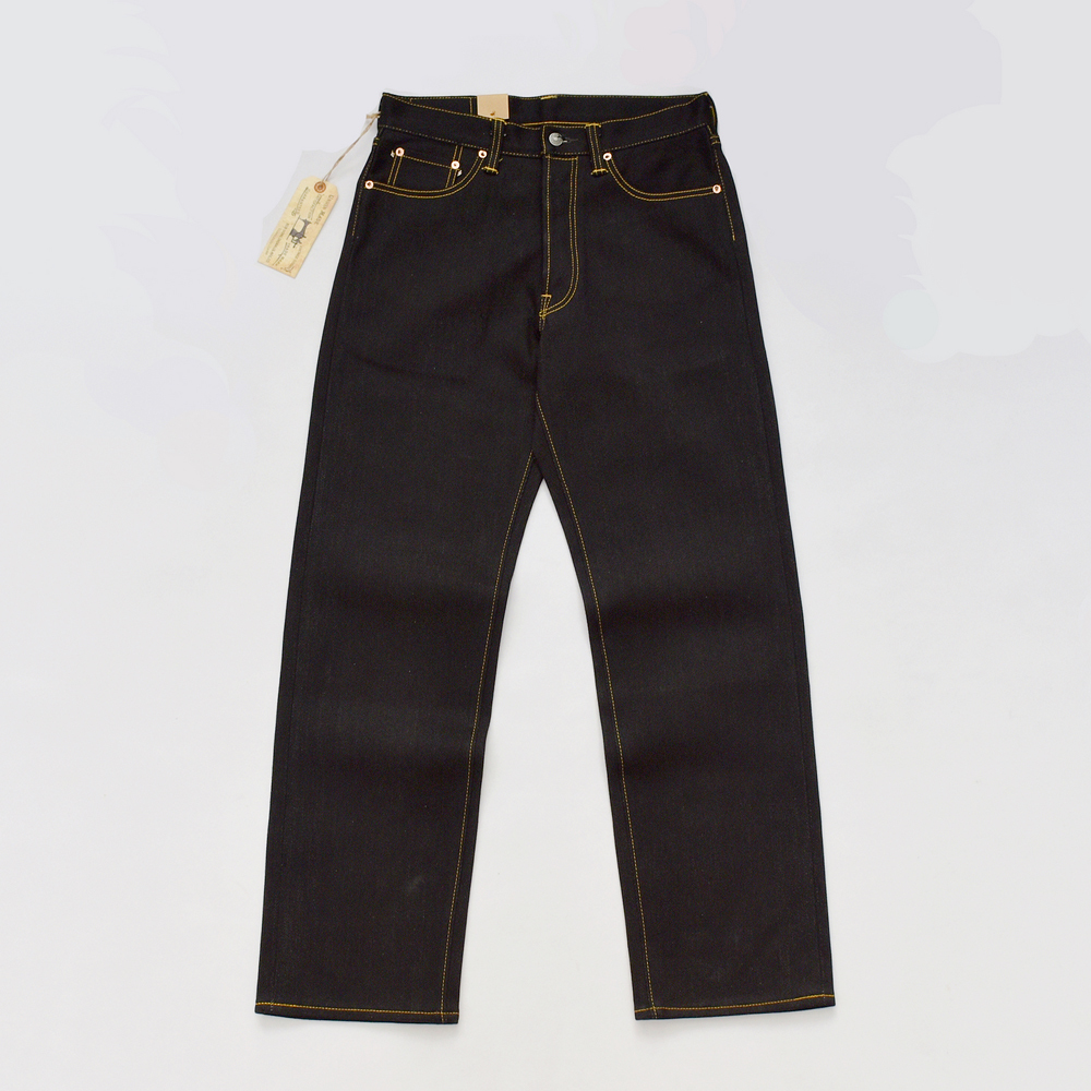 

preto pesado selvage denim 23oz jeans para homem regular ajuste reto 3HZS, Black