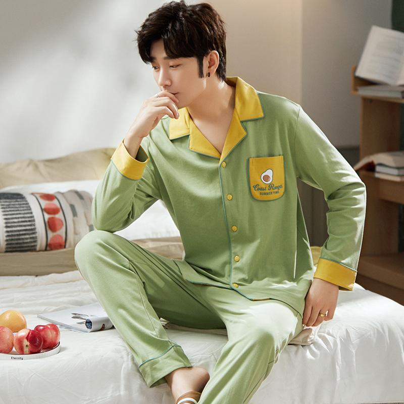 

Winter Cardigan Men Pajamas Set Fashion Green Color Matching Pajamas Cute Avocado Print Nightwear Warm Long-sleeved Sleepwear, A3