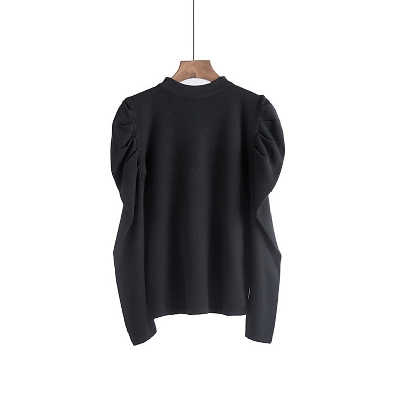 

Fashion jumper Autumn winter Knitted Sweater Women korean oversized sweaters female Puff sleeve wild knit sweater pullover 201203, Black sleeve