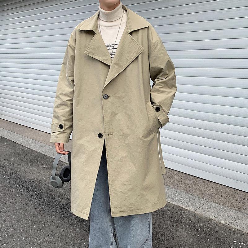 

Men's coat 2020 autumn winter new slim solid color in long joker over the knee coat loose leisure personality youth men's wear, Black