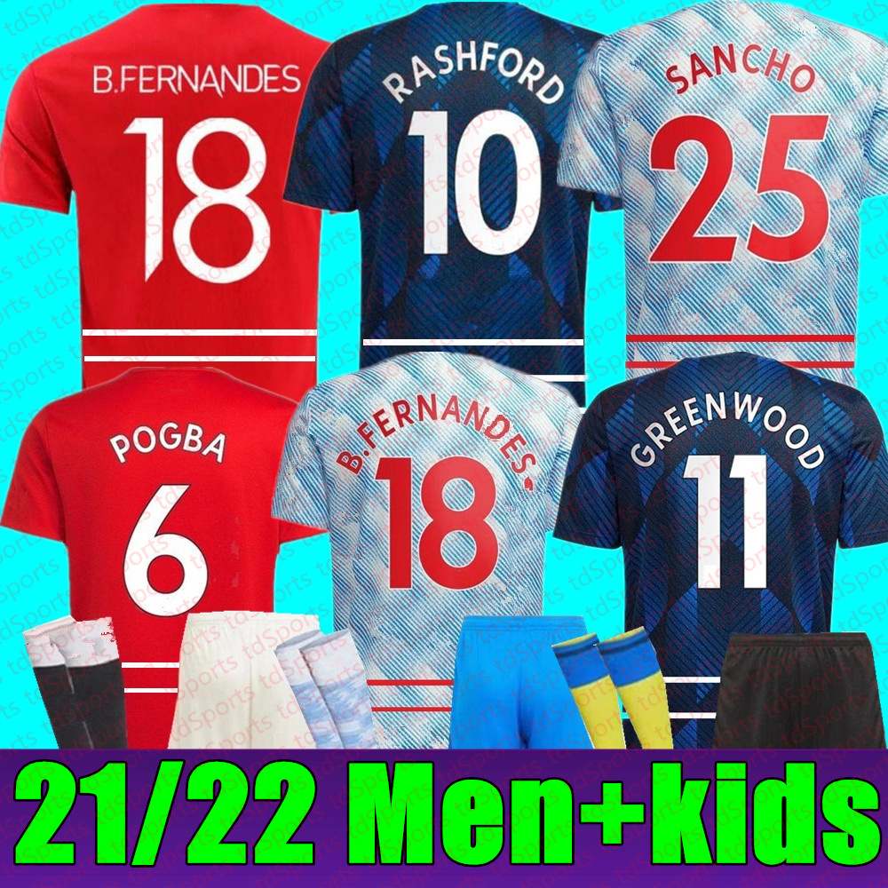 

Man 2021 2022 soccer jersey SANCHO POGBA CAVANI MARTIAL UTD VAN DE BEEK B. FERNANDES RASHFORD LINGARD football shirt 21 22 Adult Women men kids kit youth, Kids home+socks