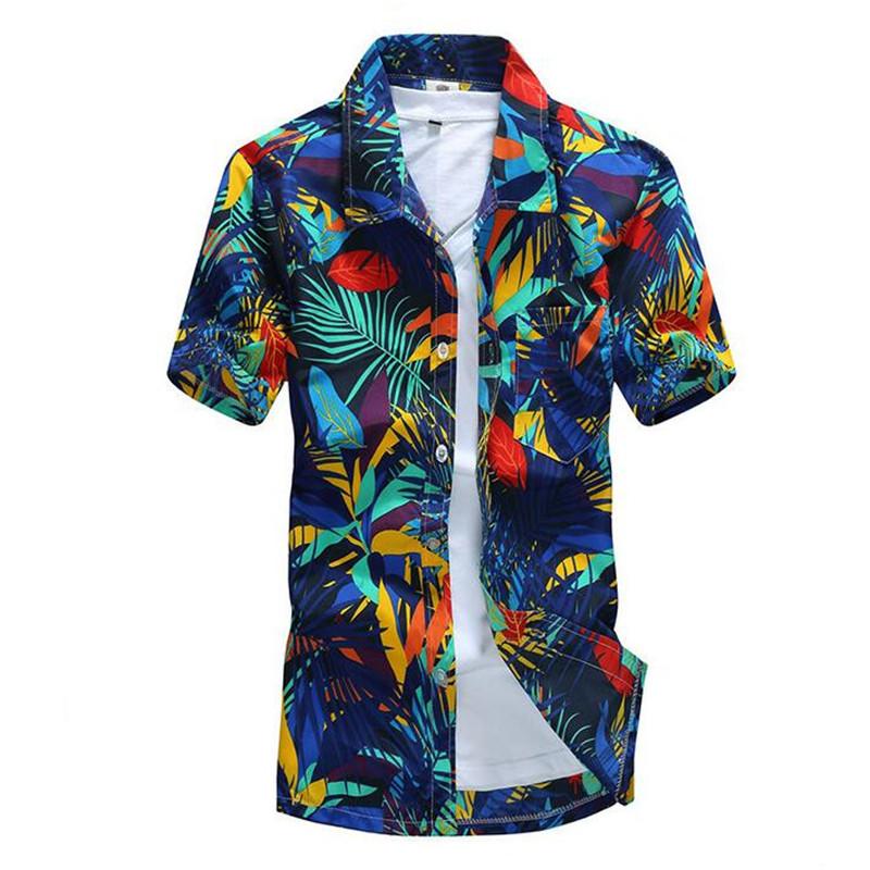 

Hawaiian seaside holiday beach shirt Mens Casual Printed Beach Shirts Short Sleeve brand clothing Asian Size 4XL, 002