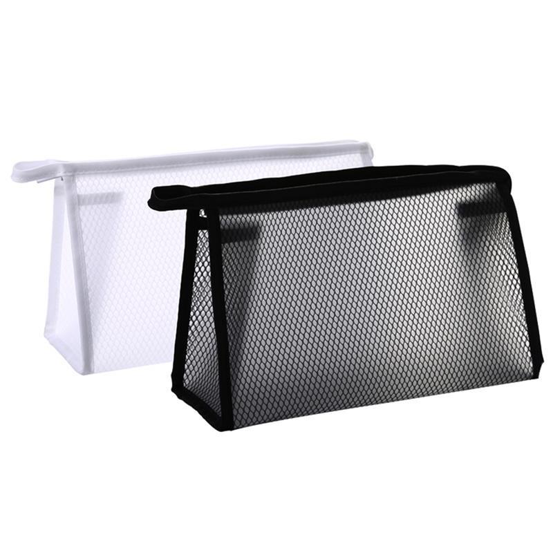 

2pcs Mesh Clear Cosmetic Bag Zipper Makeup Bags for Women Washing Solid Travel Organizer Black Toiletry Bag Dropshipping