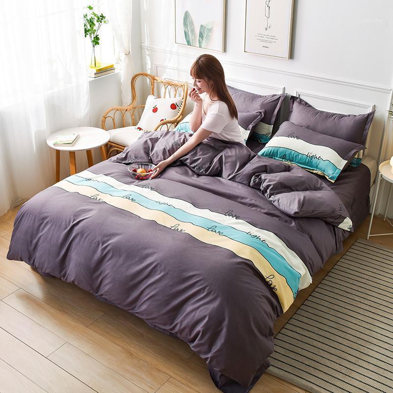 

Fashion Simple Style Duvet Cover Fitted Sheet Pillowcase Set Single Full Queen Size1, N-1