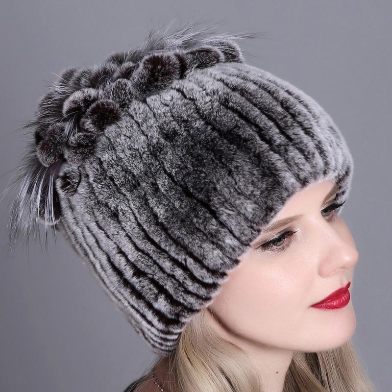 

2020 New Fur Hats for Women Winter Real Rex Hat fur kniting female warm snow caps ladies elegant princess beanies cap, 11